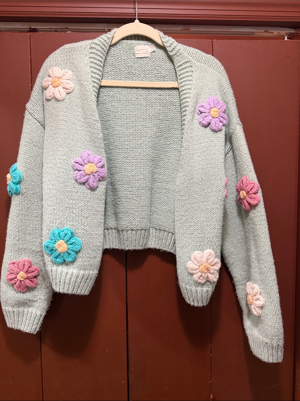 Dreamers (Red Dress Boutique) Mint Green Cropped Cardigan w/ Flower Appliqués